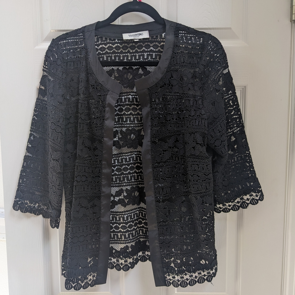 Valentino Black Lace Cardigan with Intricate Crochet Design